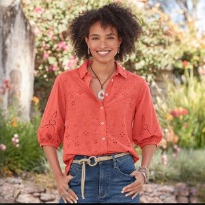 Sundance Corsica Eyelet Top Coral size XL